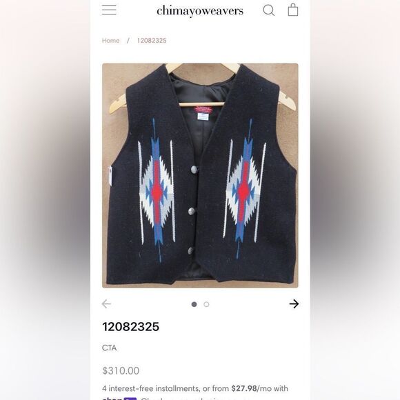 🔥🔥 Vintage CHIMAYOWEAVERS C.T.A. Native American Hand Weaved Aztec Western VES - Picture 9 of 10